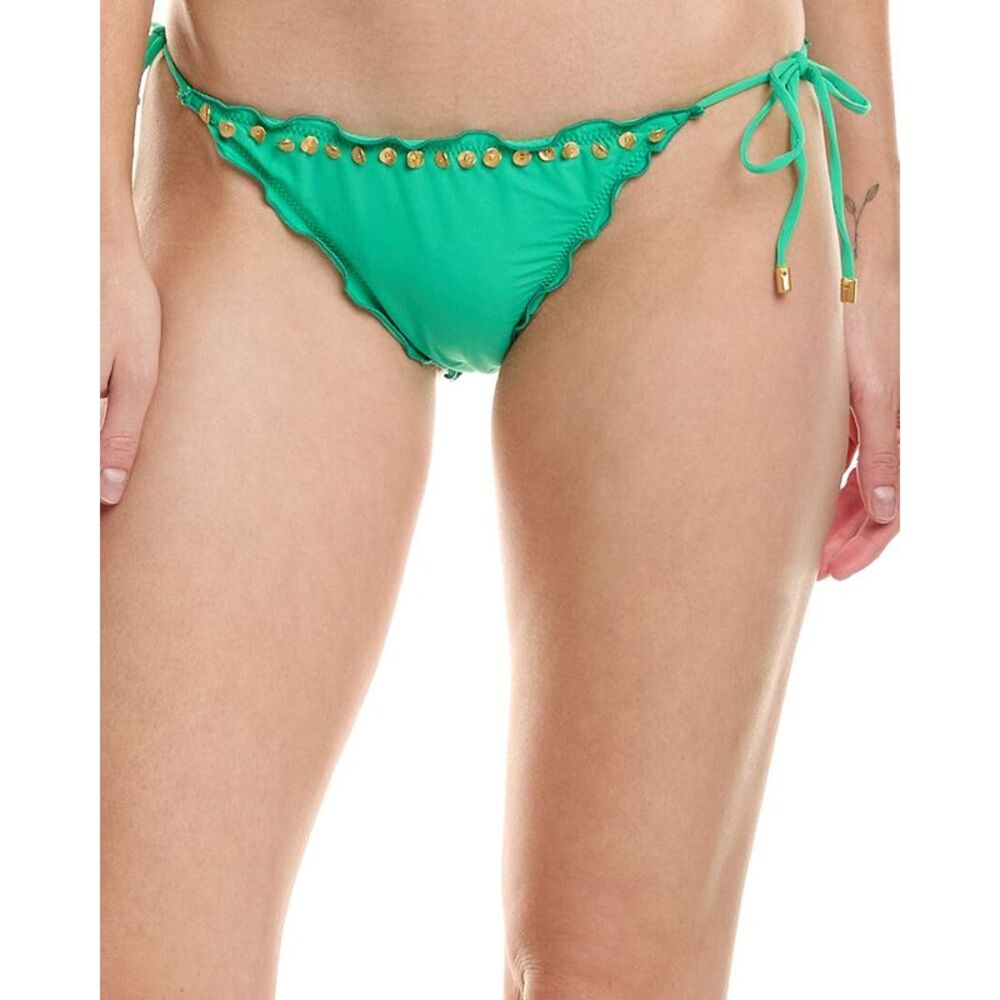 PQ Swim Green Tie-Side Bikini Bottom with Gold Studs NWT